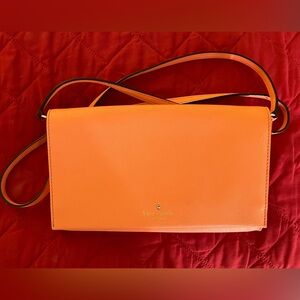 Kate Spade Vibrant Peachy Orange Envelope Clutch/Crossbody Bag Removable/Ad Strp